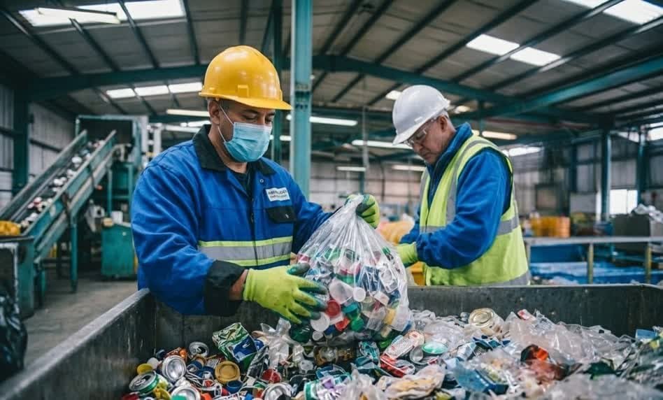 Expertos en recolección de residuos industriales en Usaquén realizando pesaje de materiales plásticos.