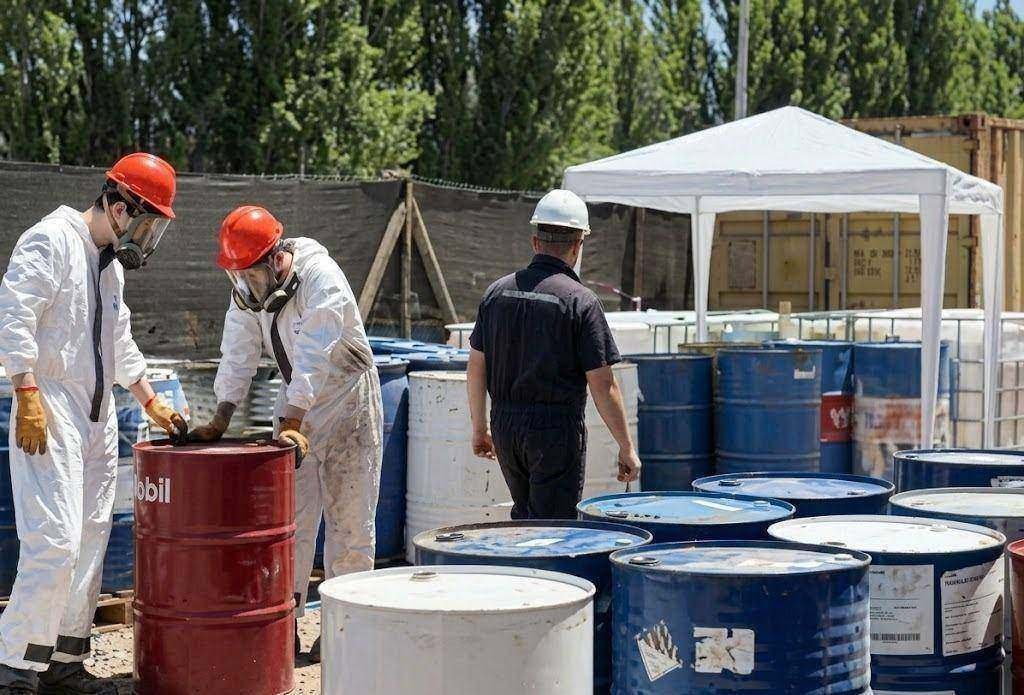 Gestión de residuos industriales en Chapinero dedicada al control y movilización de químicos peligrosos almacenados en barriles metálicos sellados.