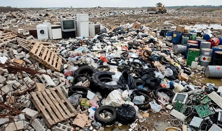 Gestión de residuos industriales en San Cristóbal mediante la disposición y compactación de escombros, maderas y restos de construcción en un centro de acopio.